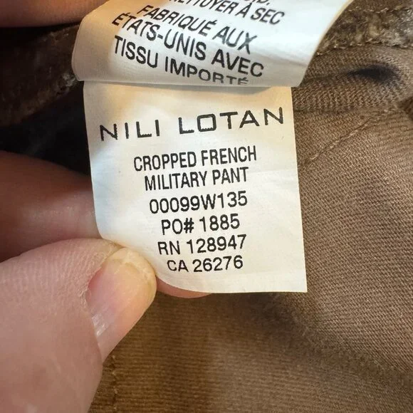 Nili Lotan Cropped French Military Pants Womens Green Camouflage Flat Front Sz 4 - Picture 6 of 12